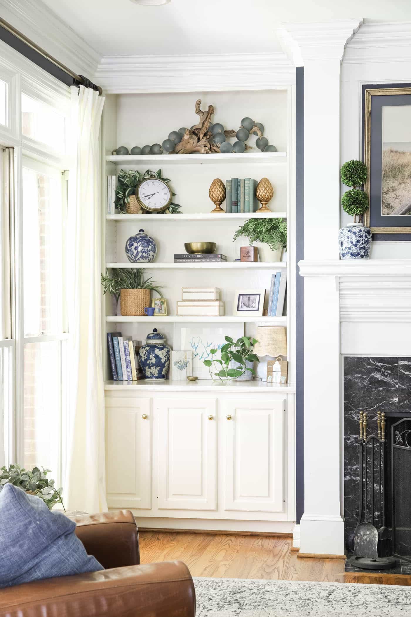 A Breezy Summer Refresh: Blue & White Built-In Bookshelves