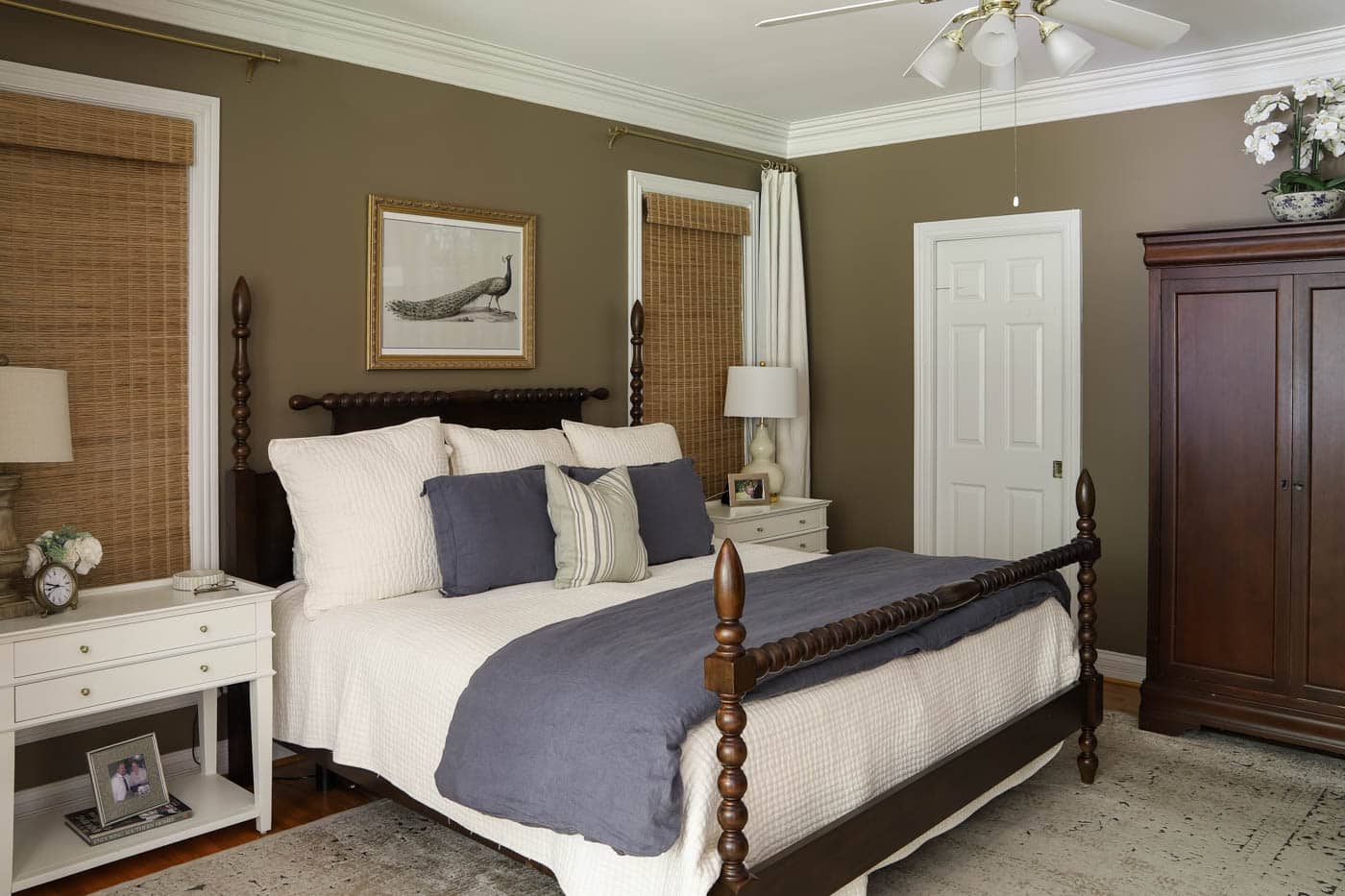 primary bedroom with Davenport Tan on the walls.