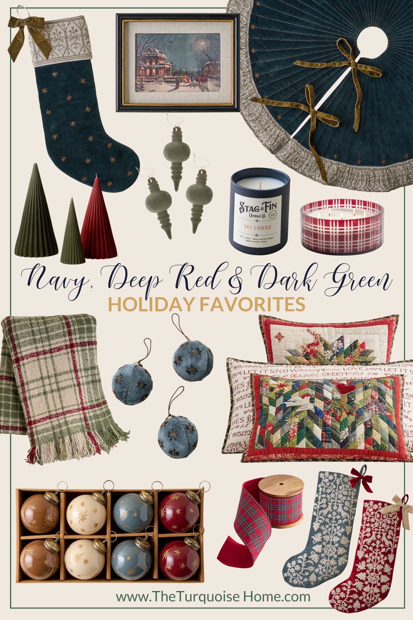 Navy, Deep Red, Dark Green Christmas Decor 2025
