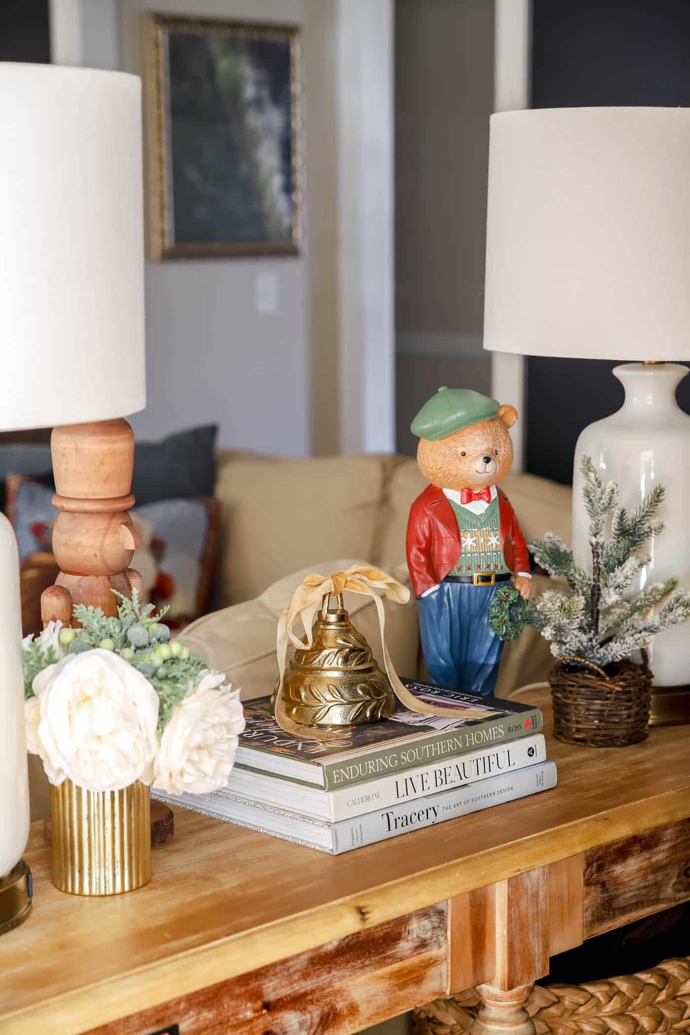 Ralph Lauren polo bear figurine in Christmas clothes.