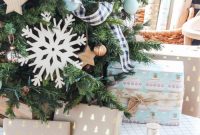 Navy Turquoise Christmas Tree Styled with Buffalo Check Ribbon