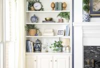 Breezy Blue and White Built-In Bookshelves for Summer Refresh