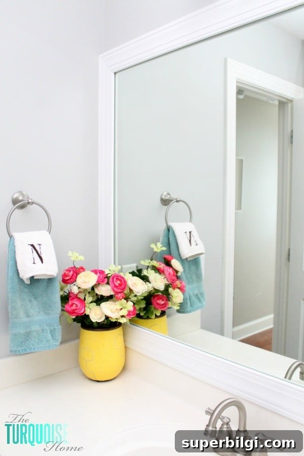 7 DIY Home Upgrades That Increase Property Value 5 This simple DIY is easy and cheap! LOVE the custom look! | How to Frame a Builder-Grade Mirror | TheTurquoiseHome.com