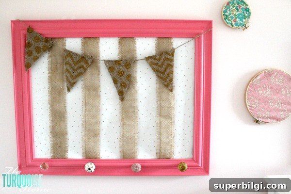 DIY Burlap Jewelry Organizer with Gold and Pink Accents 3 DIY Gold, Pink & Burlap Accessories Holder | TheTurquoiseHome.com