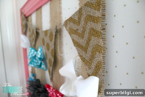 DIY Burlap Jewelry Organizer with Gold and Pink Accents 7 DIY Gold, Pink & Burlap Accessories Holder | TheTurquoiseHome.com