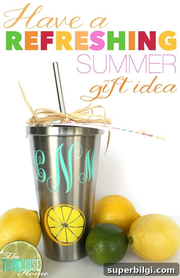Great Summer Gift Idea!! Have a Refreshing Summer (monogramed cup gift idea) - perfect for teachers or anyone else who needs a great cup this summer! :) | All the details at TheTurquoiseHome.com