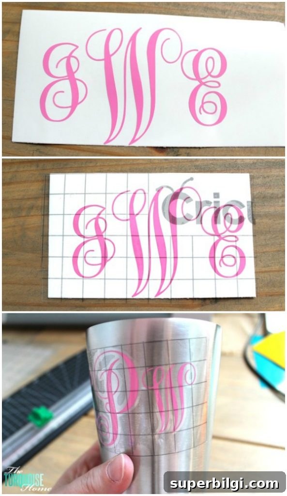 Great Summer Gift Idea!! How to apply a vinyl monogram to a non-flat surface like a cup. Super easy! Check out all the details via TheTurquoiseHome.com