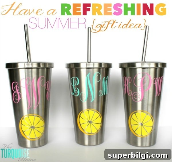 Great Summer Gift Idea!! Have a Refreshing Summer (monogramed cup gift idea) - perfect for teachers or anyone else who needs a great cup this summer! :) | All the details at TheTurquoiseHome.com