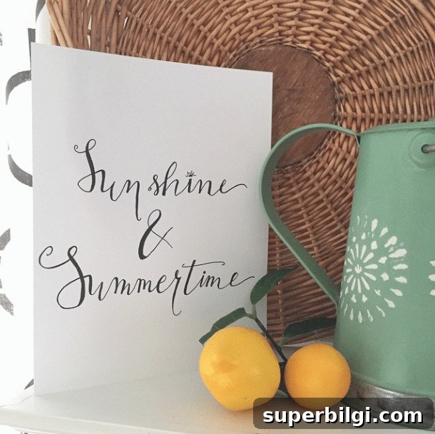 How to Make a Stenciled Drop Cloth Throw Pillow 4 Sunshine and Summertime hand-lettering fun!