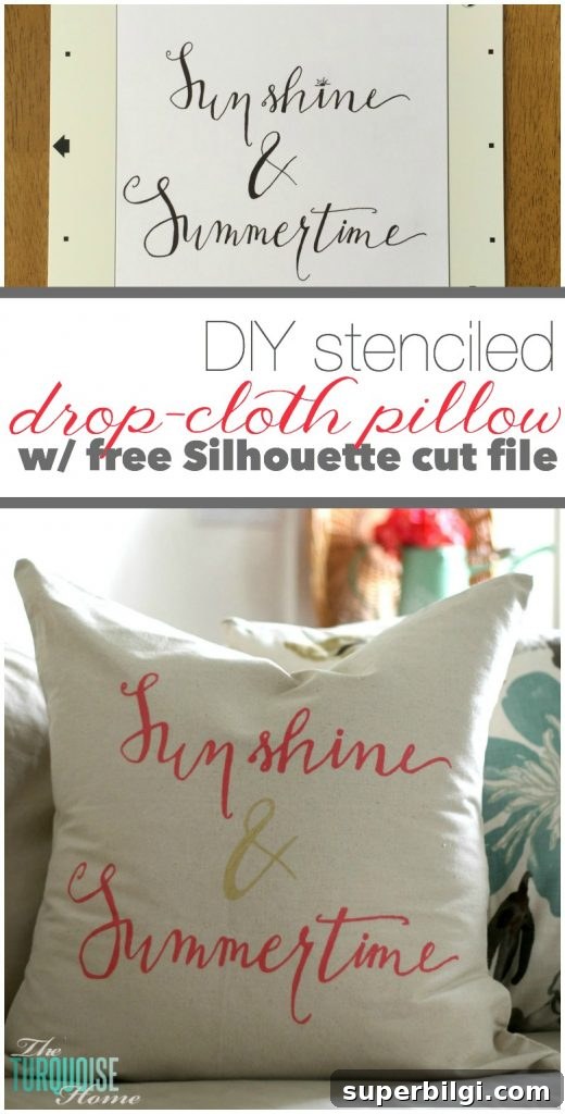 How to Make a Stenciled Drop Cloth Throw Pillow 5 Free Silhouette Cut File preview