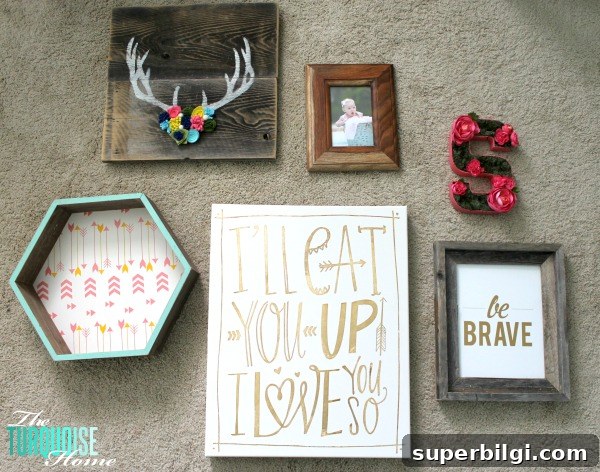 Woodland Nursery Gallery Wall Ideas for Baby Girls 4 Such a sweet, girly gallery wall in a woodland nursery. All of the details at TheTurquoiseHome.com