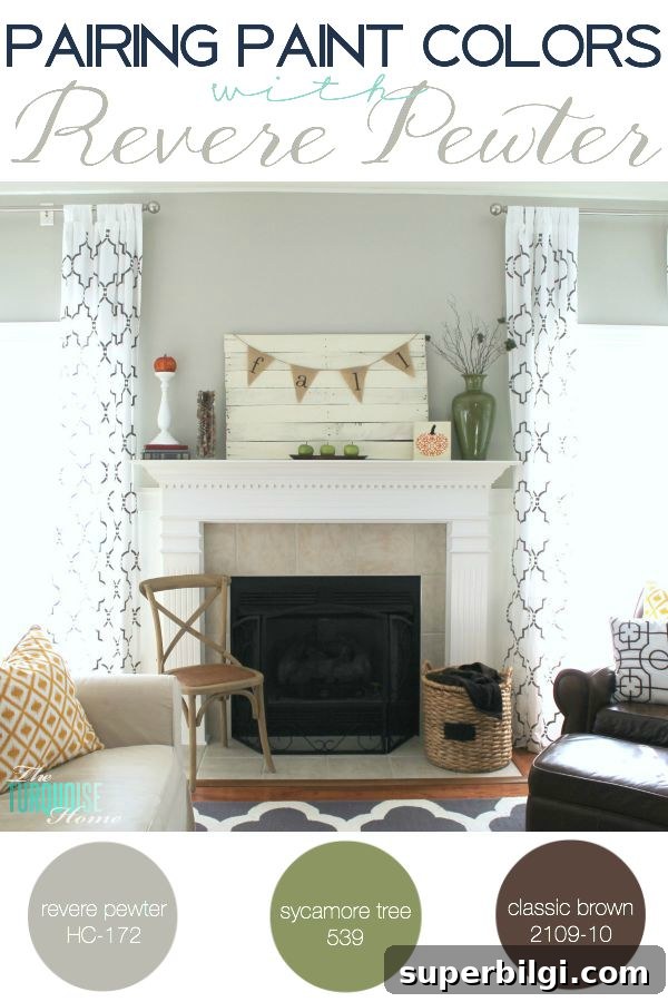 This is the most beautiful and versatile gray paint color out there. I love it in any room of the house and you can pair it with any other color. Love my Revere Pewter! Find out some great coordination colors! | Details at TheTurquoiseHome.com