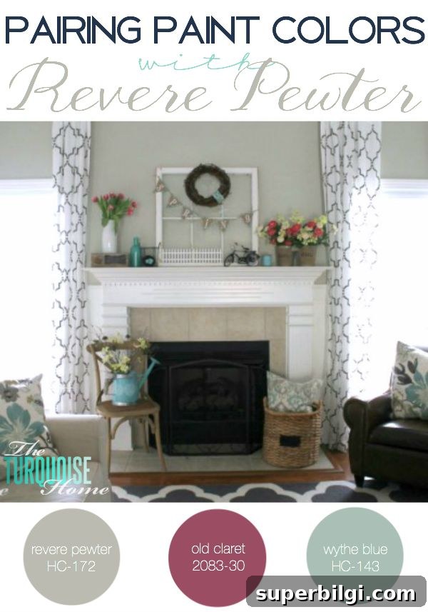 This is the most beautiful and versatile gray paint color out there. I love it in any room of the house and you can pair it with any other color. Love my Revere Pewter! Find out some great coordination colors! | Details at TheTurquoiseHome.com
