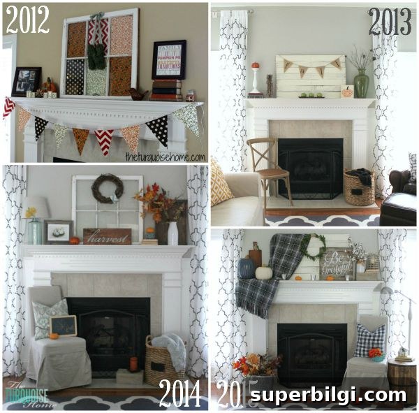Grateful Fall Mantel Decor Ideas 10 Fun side-by-side fall mantel comparison at TheTurquoiseHome.com