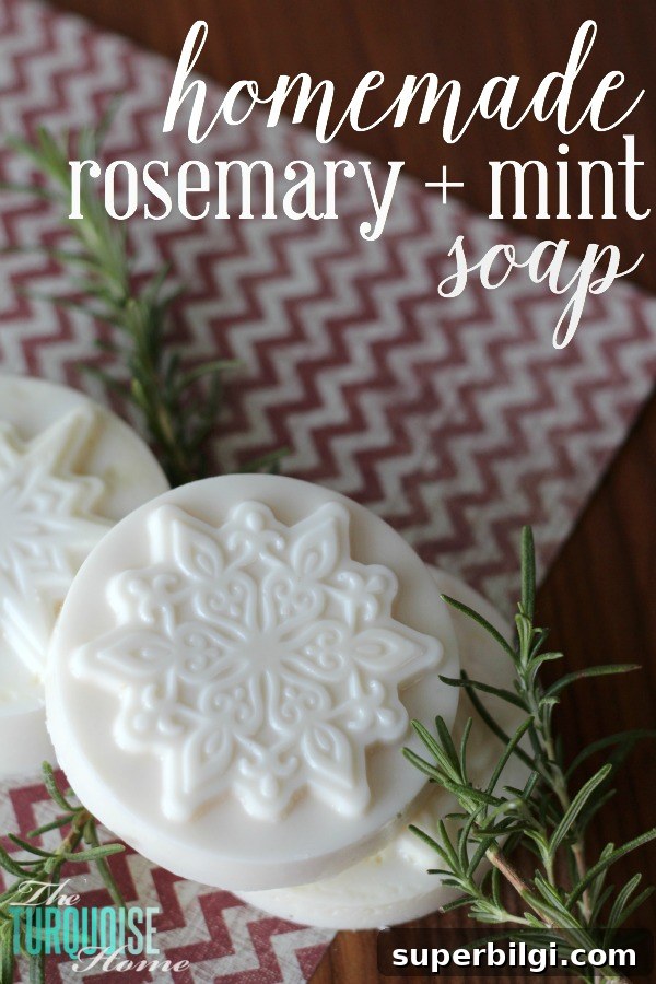 Artisan Rosemary and Mint Soap Bar 2 This homemade rosemary and mint soap is so easy to make! Only 3 ingredients and 10 minutes, smells amazing and would make excellent teacher or neighbor gifts! | Recipe at TheTurquoiseHome.com