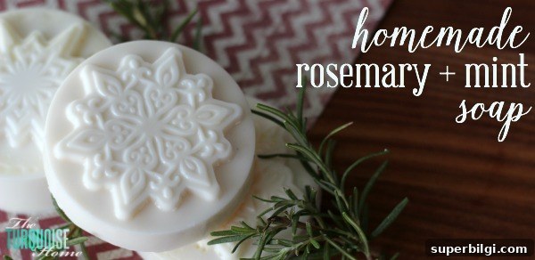 Artisan Rosemary and Mint Soap Bar 4 This homemade rosemary and mint soap is so easy to make! Only 3 ingredients and 10 minutes, smells amazing and would make excellent teacher or neighbor gifts! | Recipe at TheTurquoiseHome.com