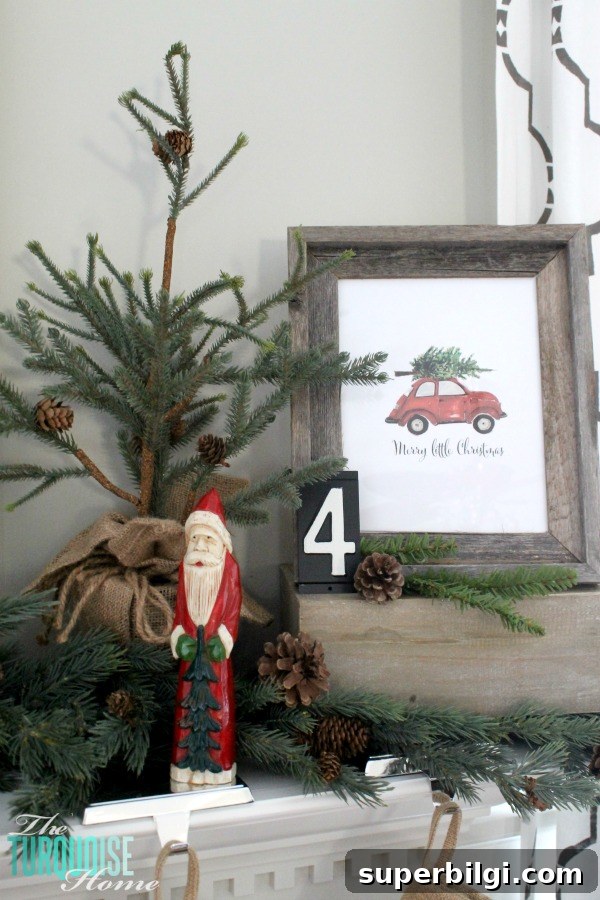 Simple Rustic (and a little glam) Christmas Mantel | TheTurquoiseHome.com