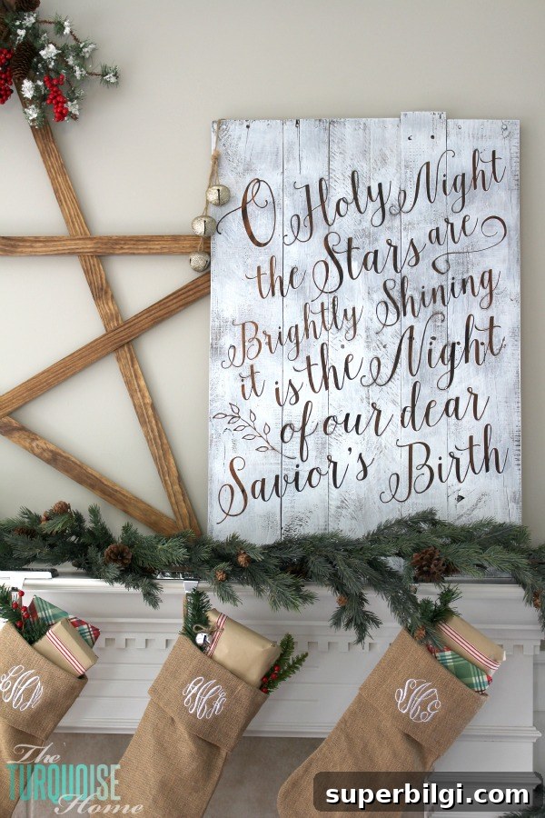 Personalize your Christmas decor with a DIY lettered pallet sign! Full tutorial at TheTurquoiseHome.com