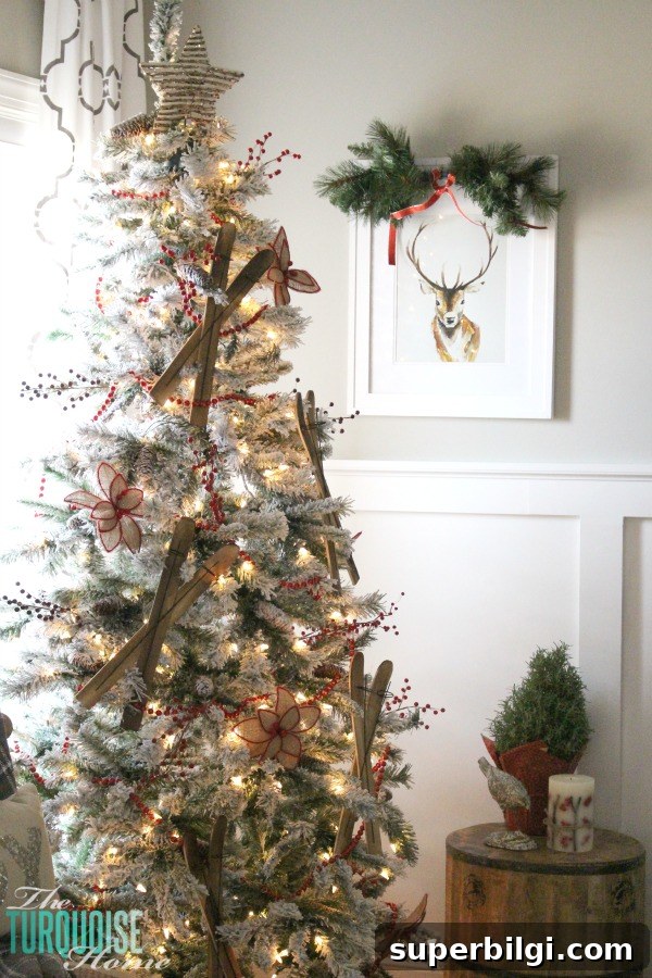 Rustic Plaid and Burlap Christmas Tree Decor 4 A Traditional Christmas Home Tour at TheTurquoiseHome.com