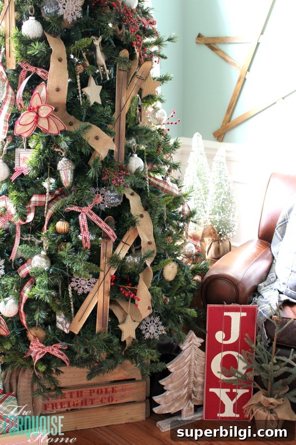 Rustic Plaid and Burlap Christmas Tree Decor 7 A Country Plaid and Burlap Christmas Tree with burlap, plaid and buffalo check! | All the details at TheTurquoiseHome.com