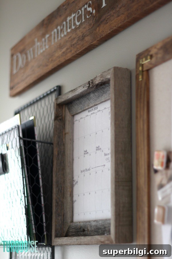 Control Paper Clutter with an Industrial Command Center 7 Framed calendar used in the command center