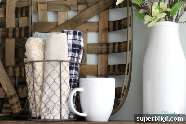 How to Style Farmhouse Kitchen Open Shelves 7 LOVE these tips for styling shelves. These $40 DIY shelves were transformed with some old and new farmhouse decor. | TheTurquoiseHome.com