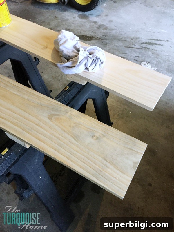 How to Build Farmhouse Shelves for Under $40 5 Board stained with weathered oak