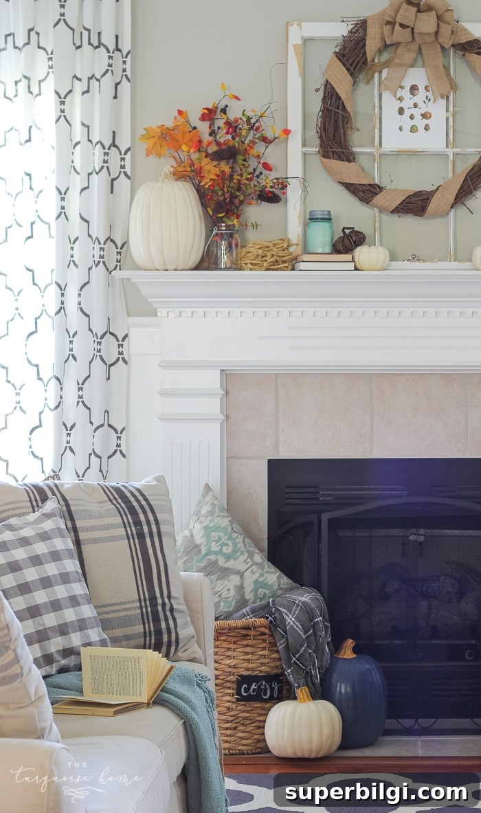 Natural Rustic Fall Mantel Decor Ideas 10 Cozy and rustic living room dressed up for fall!