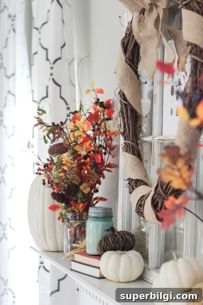 Natural Rustic Fall Mantel Decor Ideas 4 Cozy and rustic living room dressed up for fall!