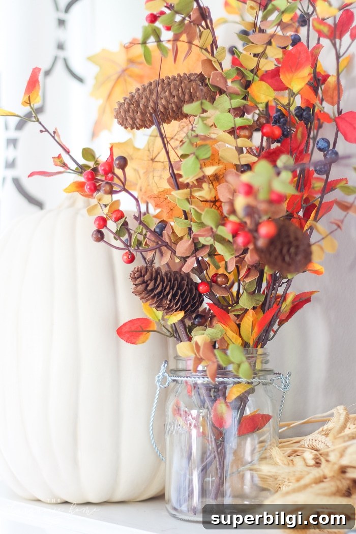 Natural Rustic Fall Mantel Decor Ideas 8 Cozy and rustic living room dressed up for fall!