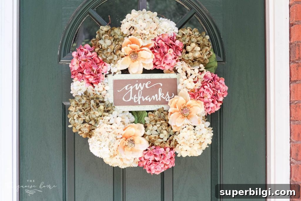 DIY Fall Hydrangea Wreath with Faux Stems 9 So easy and cute!! Love this DIY Faux Hydrangea Fall Wreath!