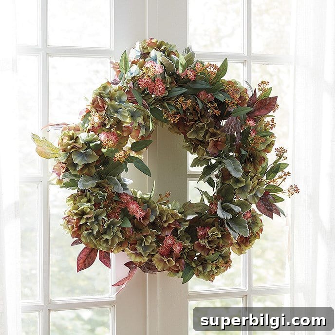 DIY Fall Hydrangea Wreath with Faux Stems 11 Faux Floral Hydrangea Wreath