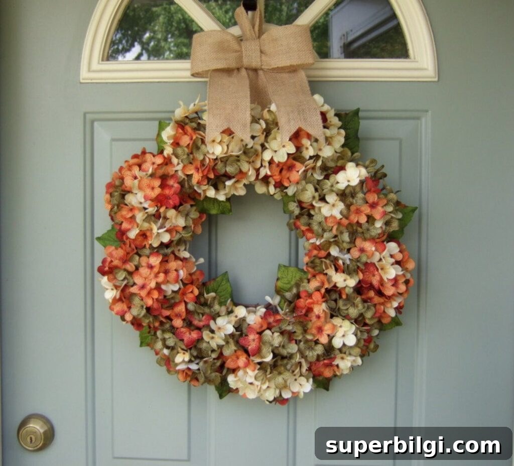 DIY Fall Hydrangea Wreath with Faux Stems 13 Fall Wreath for Door