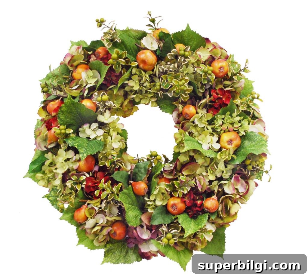DIY Fall Hydrangea Wreath with Faux Stems 14 hydrangea and quince wreath