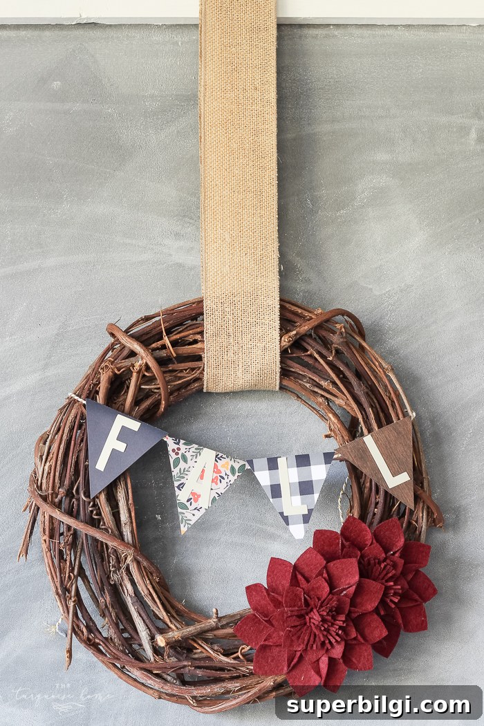 DIY Fall Wreath from Target Dollar Spot Finds 3 Cutting bunting template for fall wreath