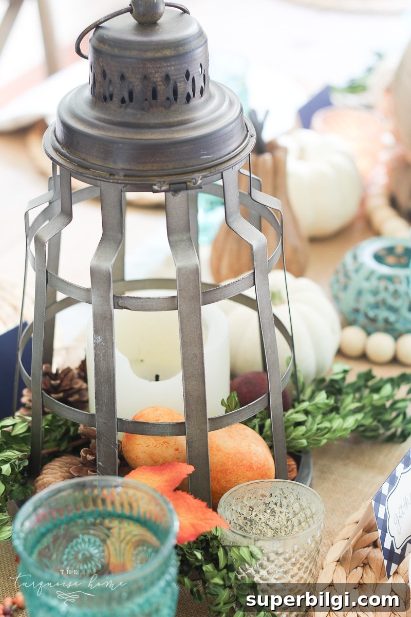Autumn Tablescape with Farmgirl Flowers 2 Lantern, Candles and Farmgirl Flowers Fall Tablescape