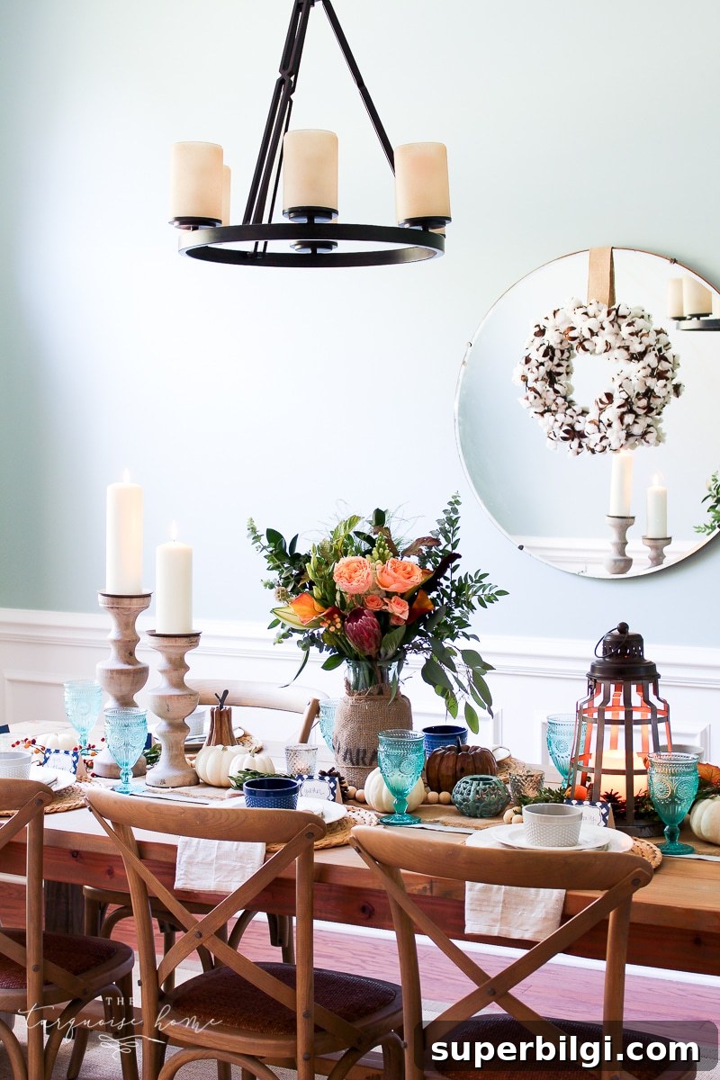 Autumn Tablescape with Farmgirl Flowers 13 Lantern, Candles and Farmgirl Flowers Fall Tablescape