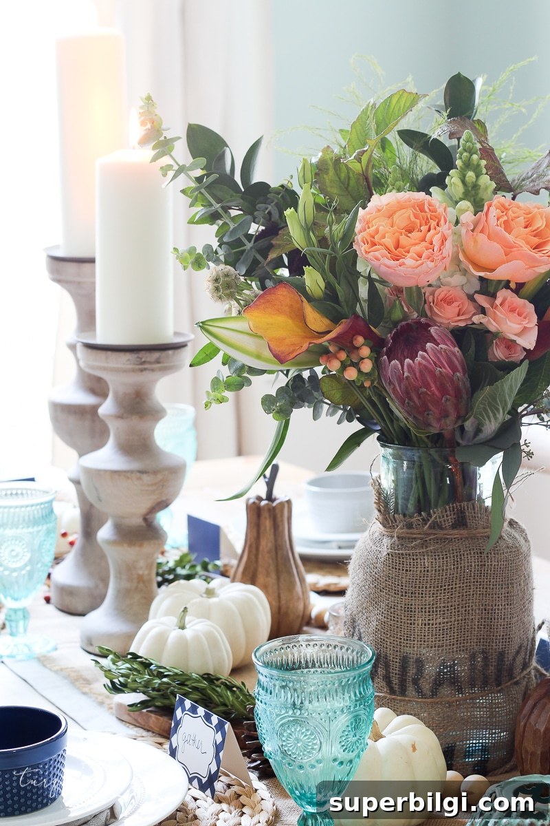 Autumn Tablescape with Farmgirl Flowers 15 Lantern, Candles and Farmgirl Flowers Fall Tablescape