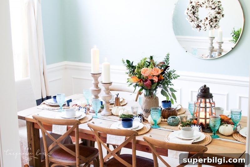 Autumn Tablescape with Farmgirl Flowers 16 Lantern, Candles and Farmgirl Flowers Fall Tablescape