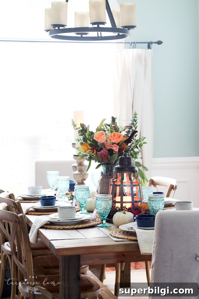 Autumn Tablescape with Farmgirl Flowers 19 Lantern, Candles and Farmgirl Flowers Fall Tablescape