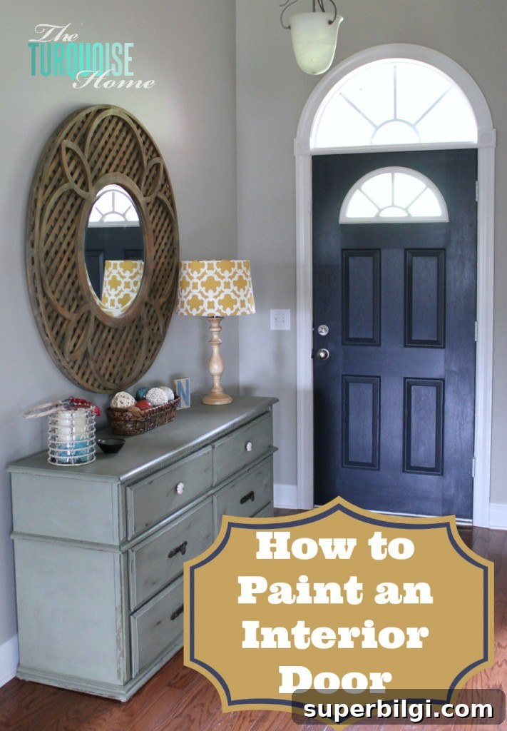 Paint an Interior Door in Hale Navy: Step-by-Step Guide 2 Painted interior door and foyer