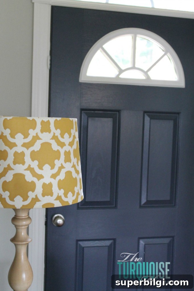 Paint an Interior Door in Hale Navy: Step-by-Step Guide 6 Hale Navy with yellow lampshade