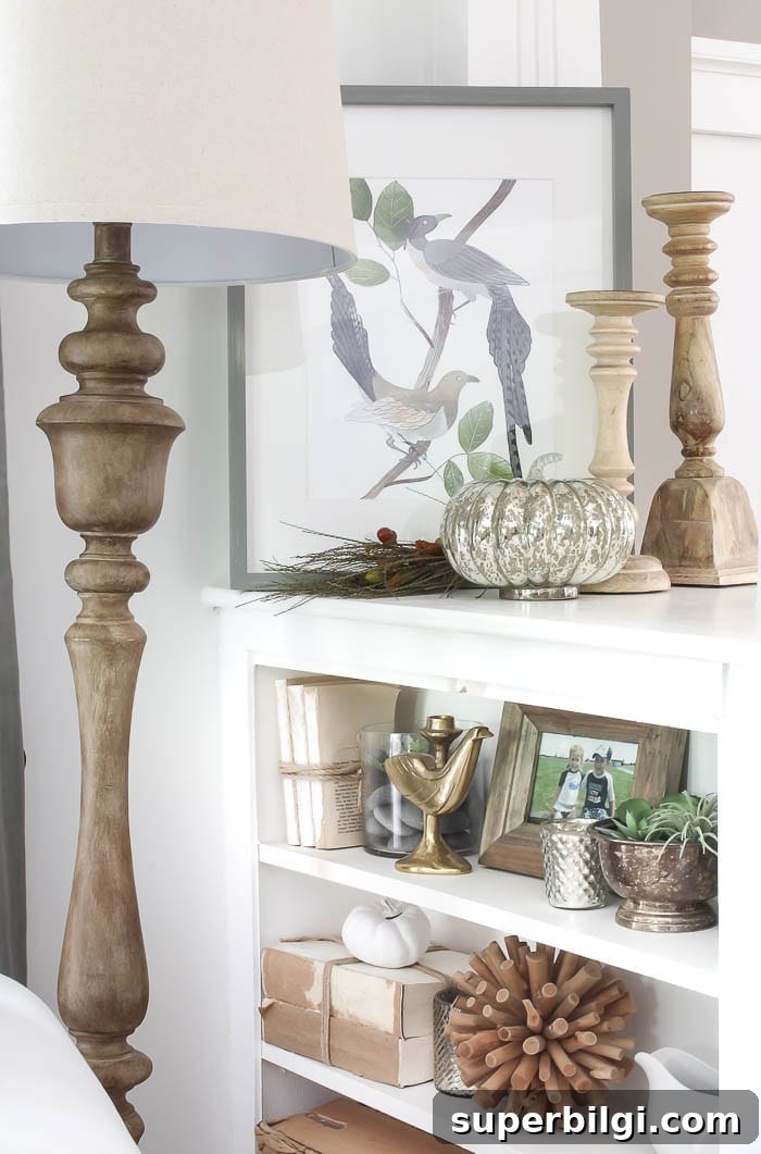 11 Fall Decor Ideas to Make Your Home Cozy 21 Fall vignette with mercury glass