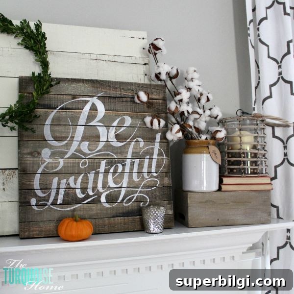 11 Fall Decor Ideas to Make Your Home Cozy 26 Be grateful fall mantel