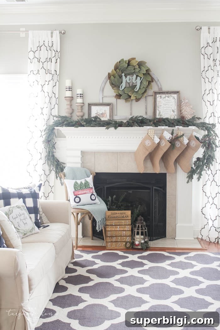 Full view of decorated mantel