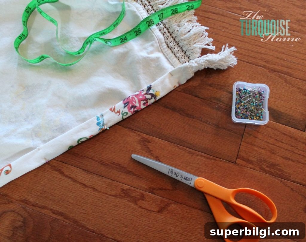 DIY Utility Sink Skirt: Hide Pipes and Refresh Your Laundry Room 5 hemming-utility-sink-skirt