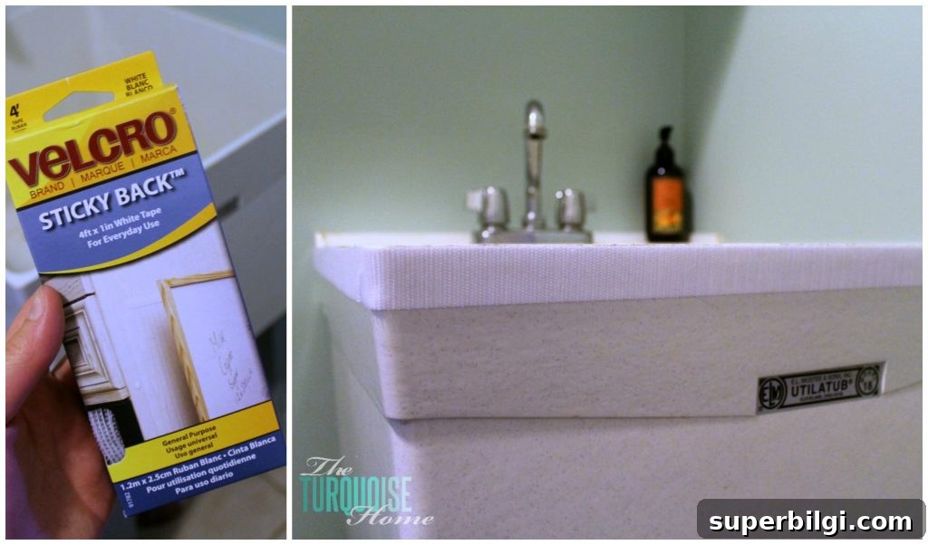DIY Utility Sink Skirt: Hide Pipes and Refresh Your Laundry Room 6 velcro-utility-sink-collage