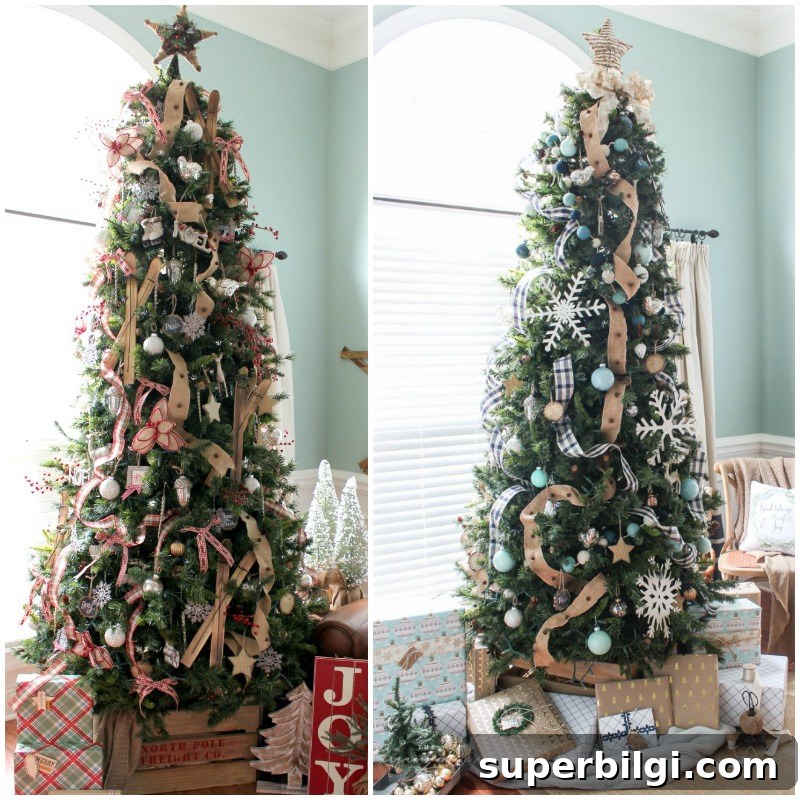 Navy Turquoise Christmas Tree Styled with Buffalo Check Ribbon 9 Just change out the ribbon and add a few new Christmas ornaments and your tree with look completely different! | Navy Buffalo Check and Turquoise Christmas Tree