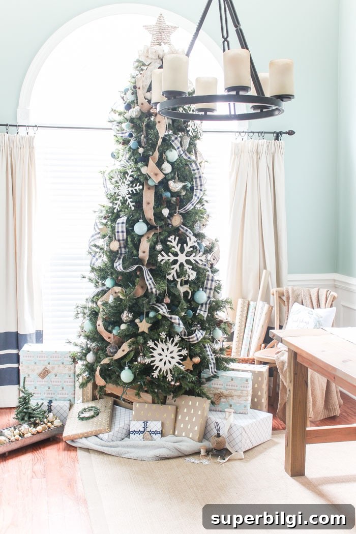 Navy Turquoise Christmas Tree Styled with Buffalo Check Ribbon 4 Navy Buffalo Check and Turquoise Christmas Tree