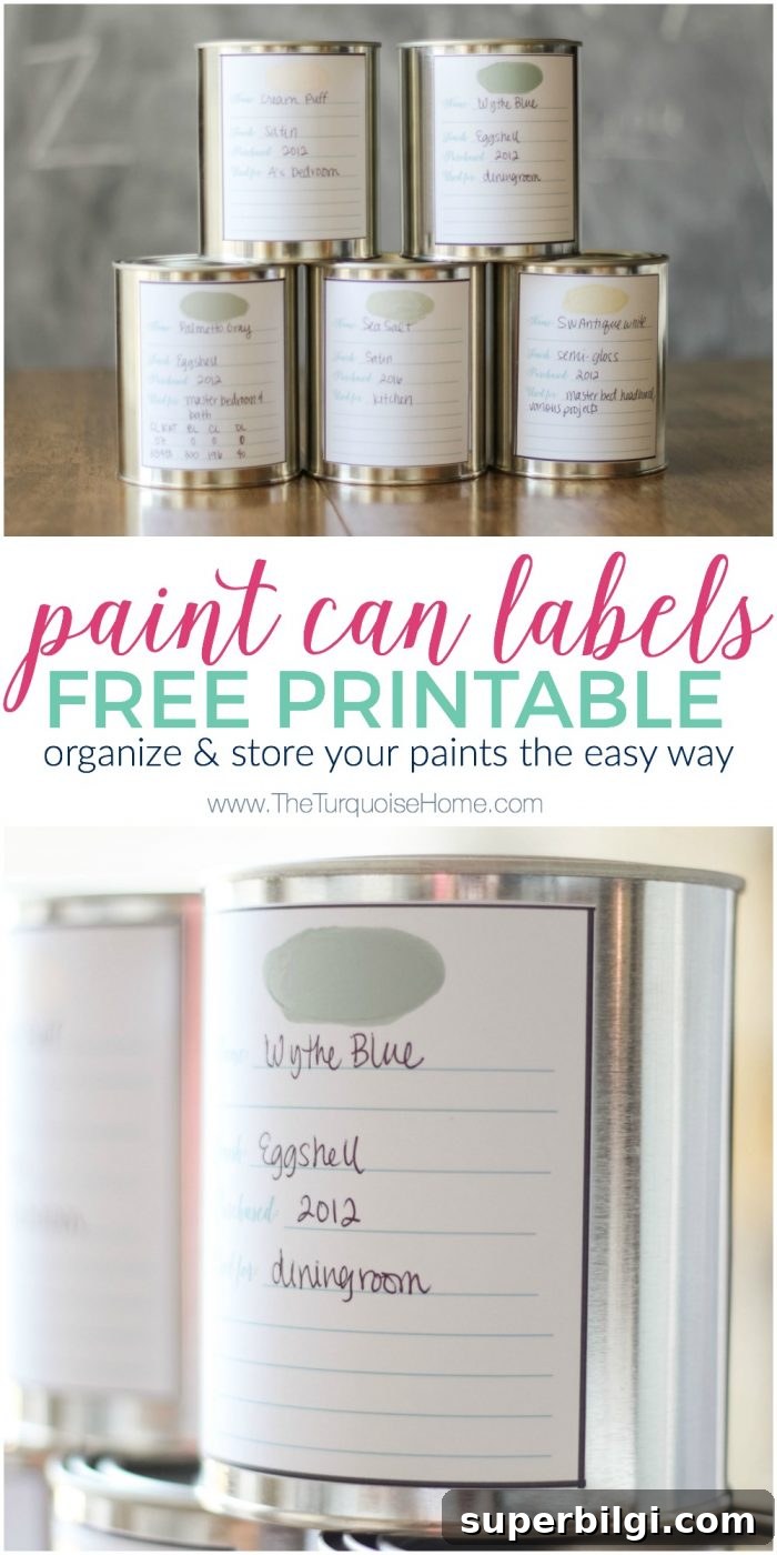 Paint Storage Ideas: Day 29 of 30-Day Declutter Challenge 7 Paint Can Labels Free Printable | Organize Paints | Paint Storage | 30 Days to Less of a Hot Mess Challenge
